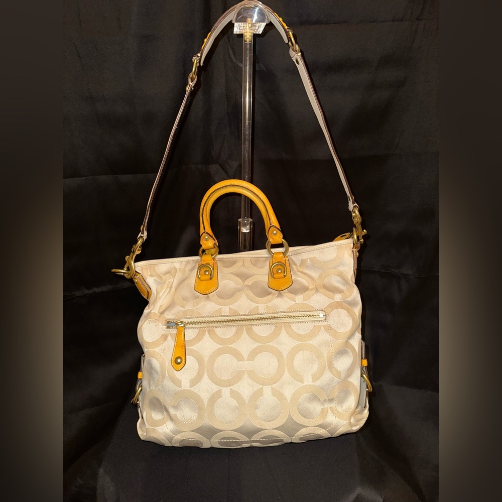 Coach 12963 Madison Julianne Op Art XL Large Tote Satchel Patent Leather Yellow - Picture 4 of 12